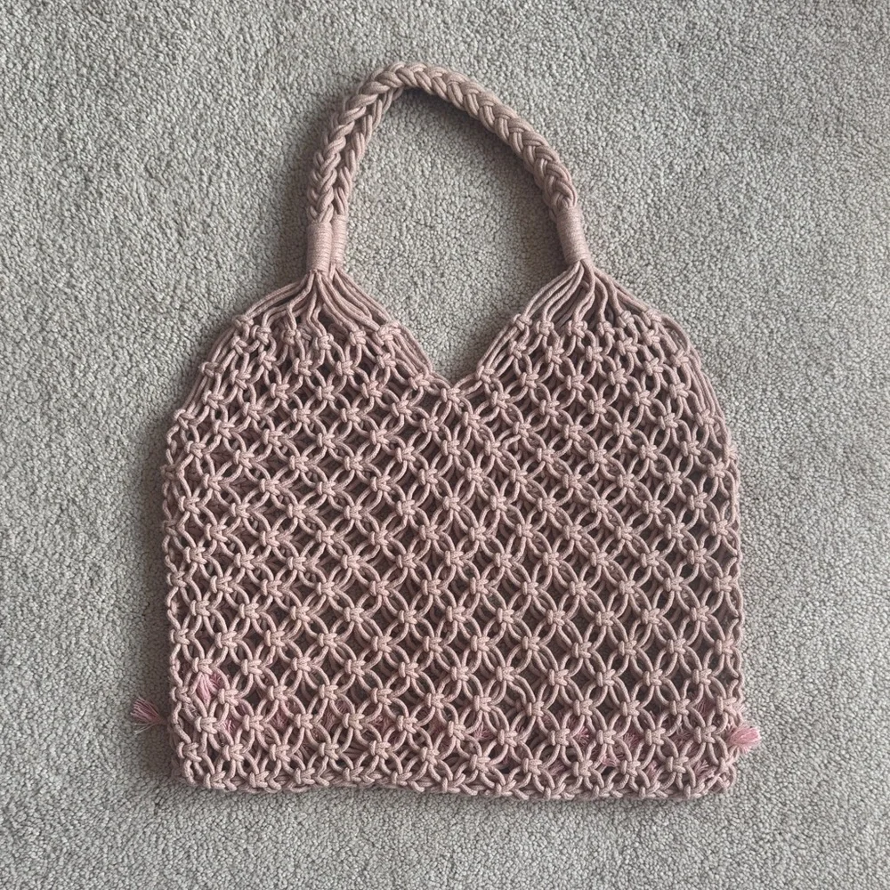Handwoven Pink Macramé Tote Bag - Picture 1 of 3